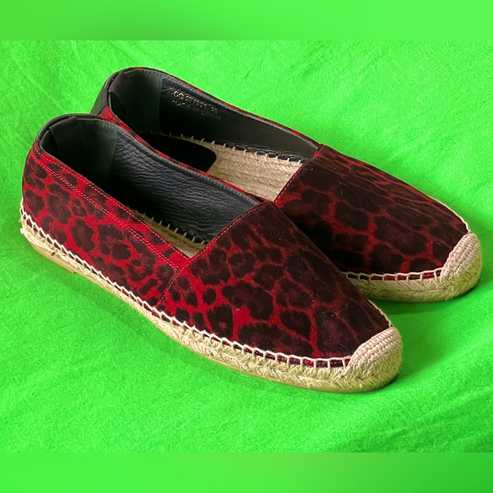 Saint Laurent Red Leopard Espadrille Shoes